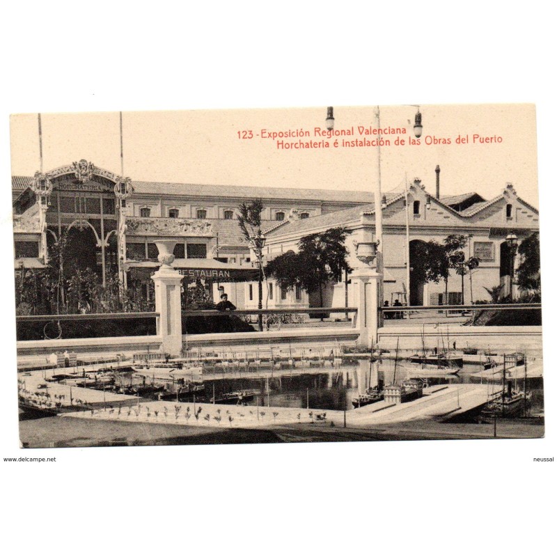 Tarjeta postal de horchateria e instalacion de la obras del puerto valencia Tarjeta postal de horchateria e instalacion de la obras del puerto valencia