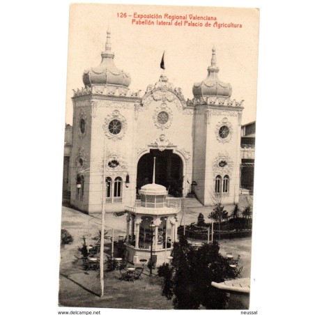 Tarjeta postal de pabellon lateral del palacio de agricultura valencia