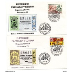2 cartas  con matasellos commemorativo exposicion de loteria y filatelia bilbao 1979
