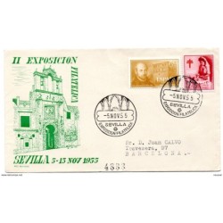 Carta  con matasellos commemorativo exposicion de sevilla de 1955 circulada