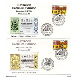 2 cartas  con matasellos commemorativo exposicion de loteria y flatelia unfiva2 bilbao