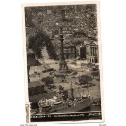 Tarjeta postal de barcelona las ramblas desde el puerto circulada