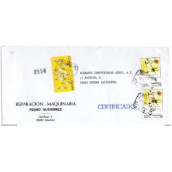 Carta con etiqueta  y matasellos  certificado de Madrid