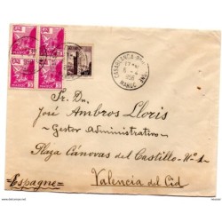 Carta de marruecos con matasellos de casablanca de  1956 direccion valencia