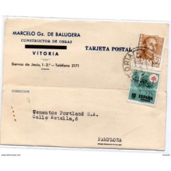 Tarjeta postal circulada con matasellos de vitoria 1951