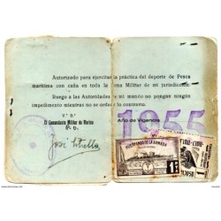 Carnet de club pescador de valencia de 1955 con dos viñetas