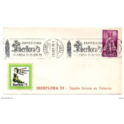 Carta con matasellos rodillo exposicion iberflora 1973 con viñeta