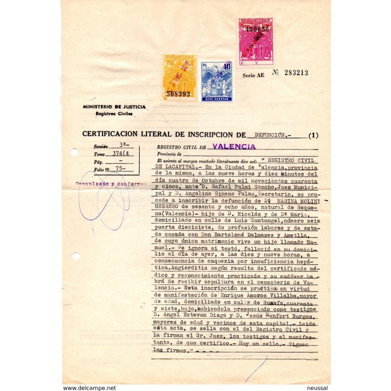 Papel de certificado de defuncion valencia con fiscales Papel de certificado de defuncion valencia con fiscales