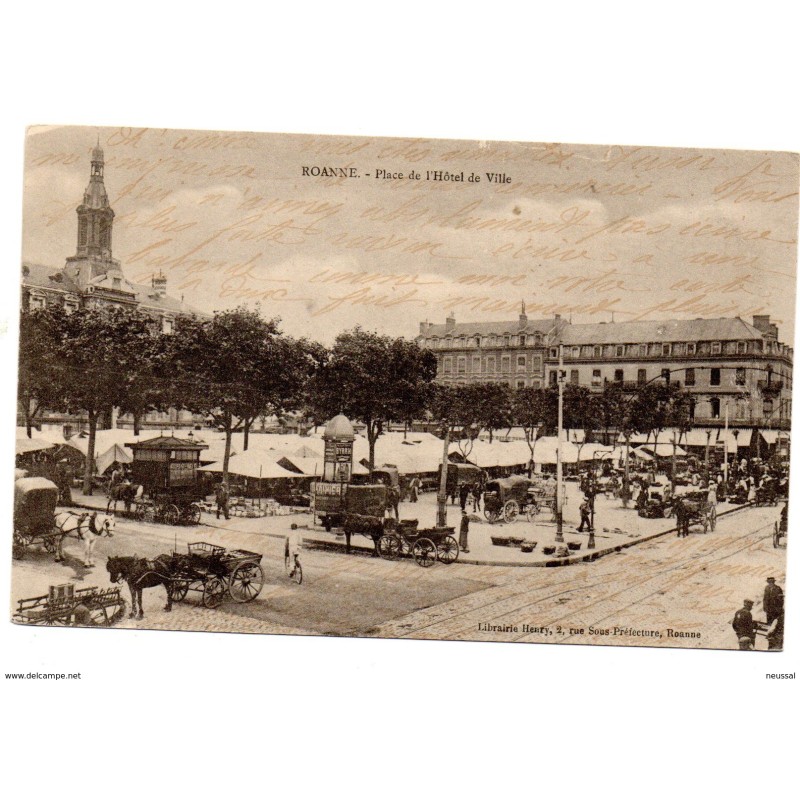 Tarjeta postal circulada de roanne place de l hotel de ville Tarjeta postal circulada de roanne place de l hotel de ville