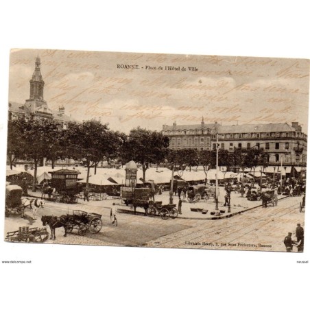 Tarjeta postal circulada de roanne  place de l hotel de ville