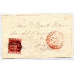 Frontal de carta con matasellos rojo Trujillo 1854 Caceres