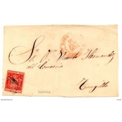 Frontal de carta con matasellos rojo Badajoz 1854