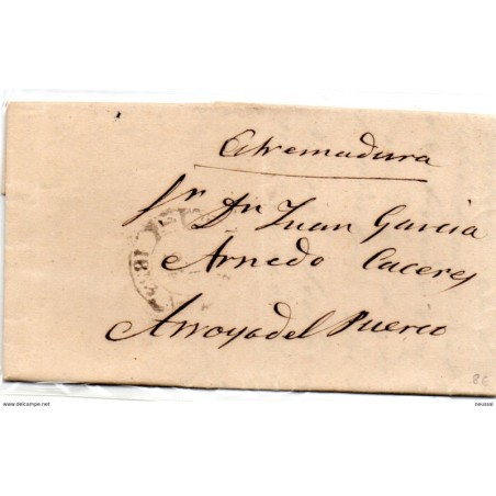 Carta prefilatelica  dirigida a arroyo del puerco caceres