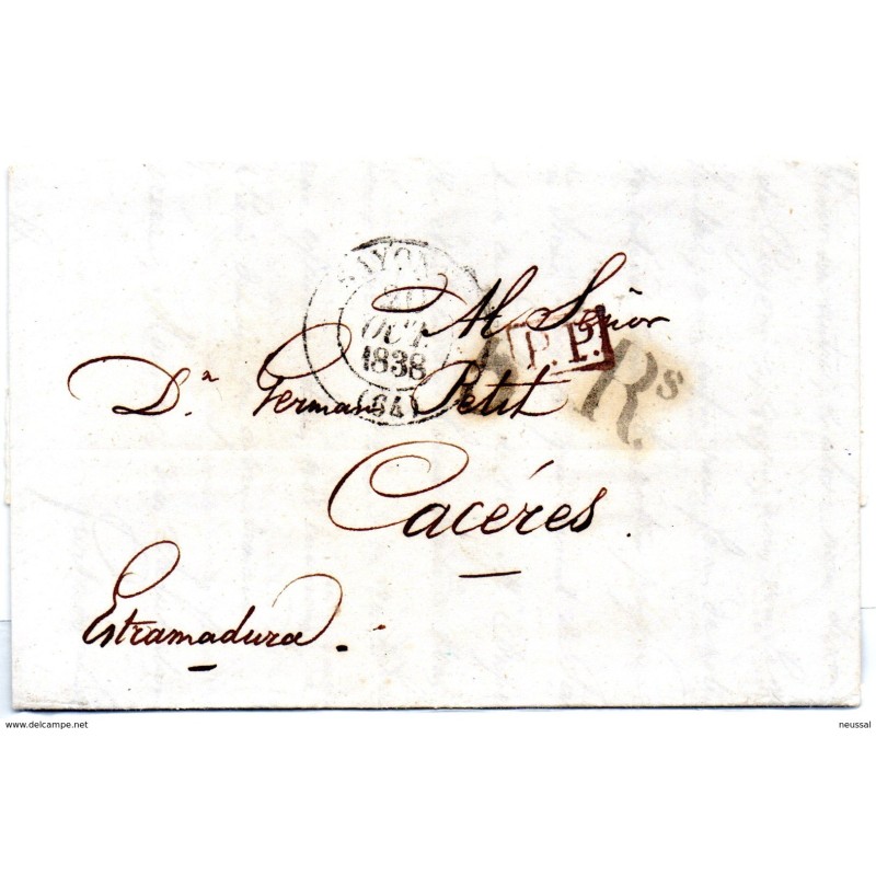 Carta prefilatelica dirigida a Caceres de 1838 Carta prefilatelica dirigida a Caceres de 1838