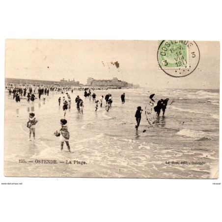 Tarjeta postal circulada de 1911 ostende la plage