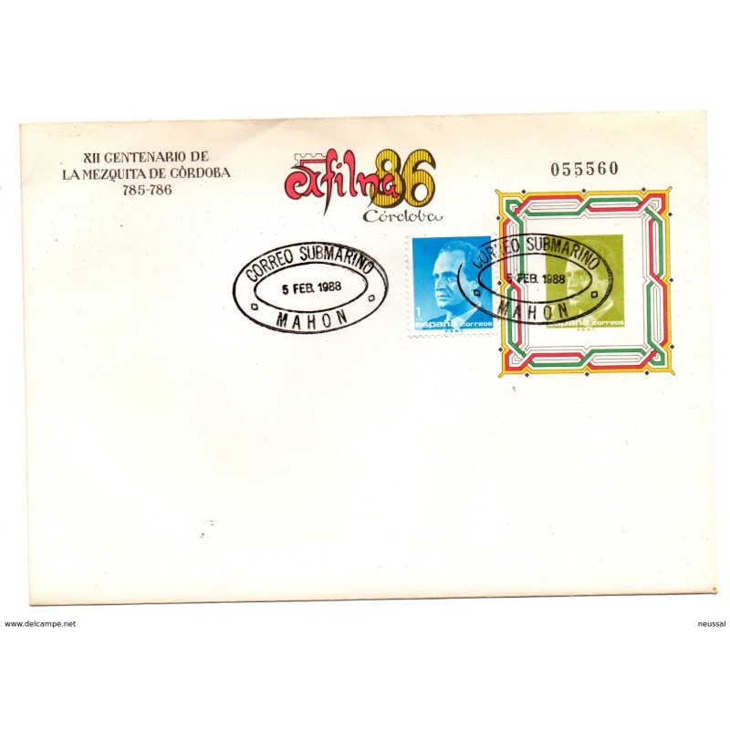 Sobre entero postal circulado con matasellos correo submarino mahon y matasellos paquebot 1988 Sobre entero postal circulado con matasellos correo submarino mahon y matasellos paquebot 1988