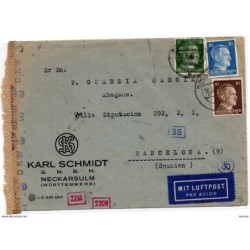 Carta  con censura militar barcelona  procedente de alemania 1943