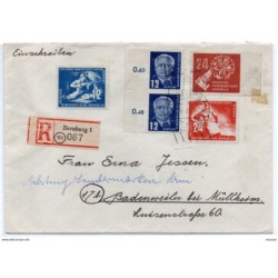 Carta certificada con matasellos 1950 baden weiler