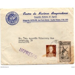 Carta con matasellos impresos y matasellos de castellon 1952 con sello de mutualidad