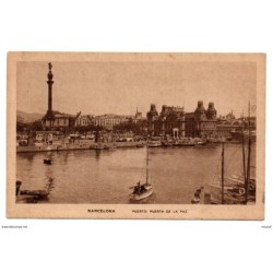 Tarjeta postal barcelona  puerto de puerta de la paz con publicidad detras