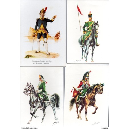 5 tarjetas postales de uniformes militares