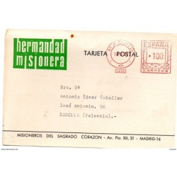 Tarjeta postal  con matasellos rodillo rojo de 1967