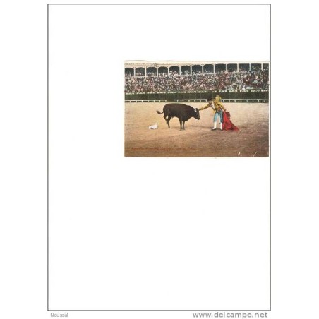Tarjeta de antonio fuentes jugando con el toro circulada 1900