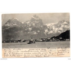 Tarjeta postal de suiza circulada  brunnen und die mythen