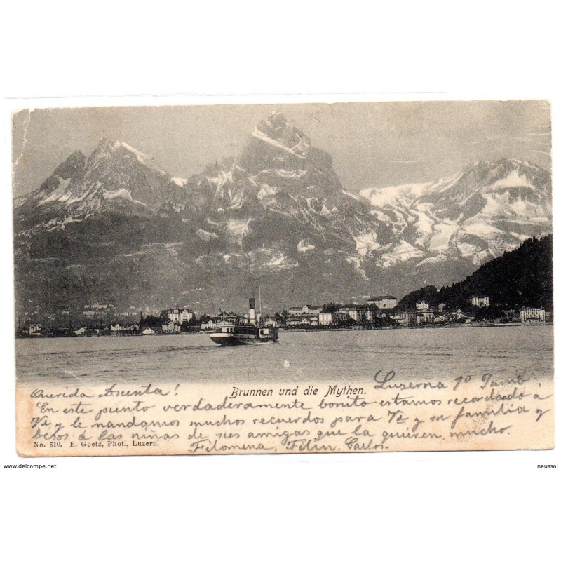 Tarjeta postal de suiza circulada brunnen und die mythen Tarjeta postal de suiza circulada brunnen und die mythen