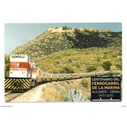 Tarjeta postal centenario ferrocarril alicantedenia con matasello commemorativo exposicion filatelica