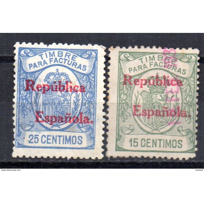 2 sellos de fiscales timbre para facturas sobrecarga republica española 2 sellos de fiscales timbre para facturas sobrecarga republica española