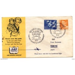 Carta de dinamarca de 1957 a japon via nordpolen