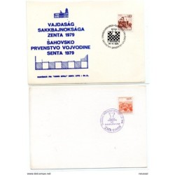 2 tarjetas de yugoslavia con matasellos de ajedrez