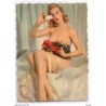 Tarjeta pequeña  mujer desnuda  ramo rosas G picard made in france