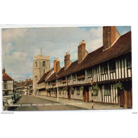 Tarjeta postal  grammar school and gild chapel stratforduponavon con matasellos 1965