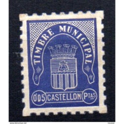 Viñeta de timbre municipal castellon de 5cts azul