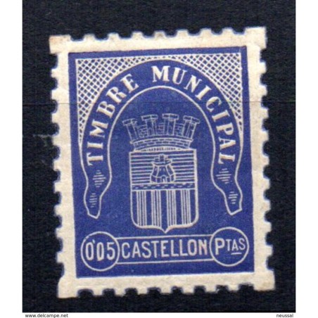 Viñeta de timbre municipal castellon de 5cts azul