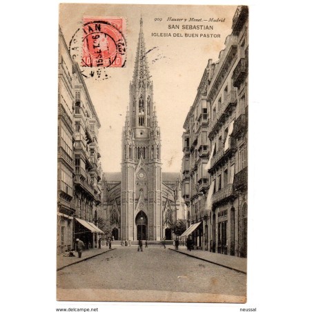 Postal circulada de 1906 San sebastian iglesia del buen pastor