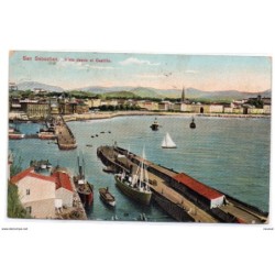 Postal  circulada de 1914 de san sebastian vista desde el castillo