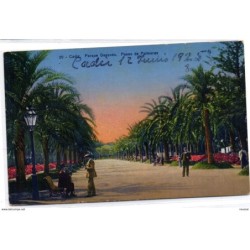 Postal  circulada de 1925  de cadiz Parque genoves paseo de las palmeras