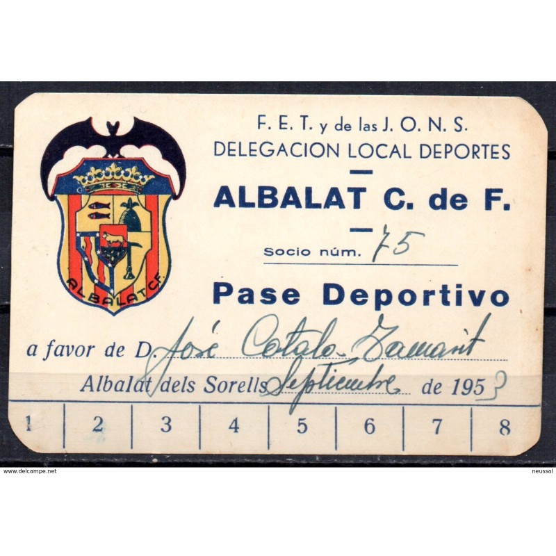 Pase deportivo del albalat de 1953 FET y de las Jons Pase deportivo del albalat de 1953 FET y de las Jons
