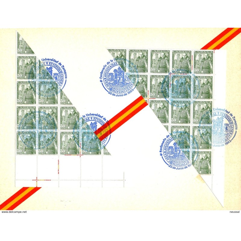Tarjeta con matasellos azul y sellos visectados Tarjeta con matasellos azul y sellos visectados