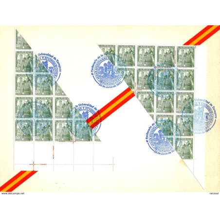 Tarjeta con matasellos azul y sellos visectados