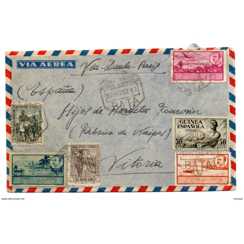 Carta aerea matasellos  1952 Bata   guinea