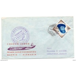 Carta con matasellos de 1959 correo aereo primer vuelo madridalemania