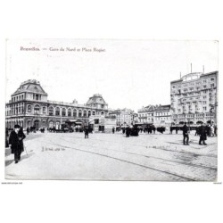 Tarjeta postal de bruxelles  gare du nord et place rogier circulada 1920