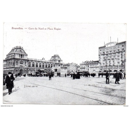 Tarjeta postal de bruxelles  gare du nord et place rogier circulada 1920