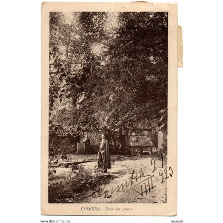 Tarjeta postal de coimbra fonte dos amores circulada 1923