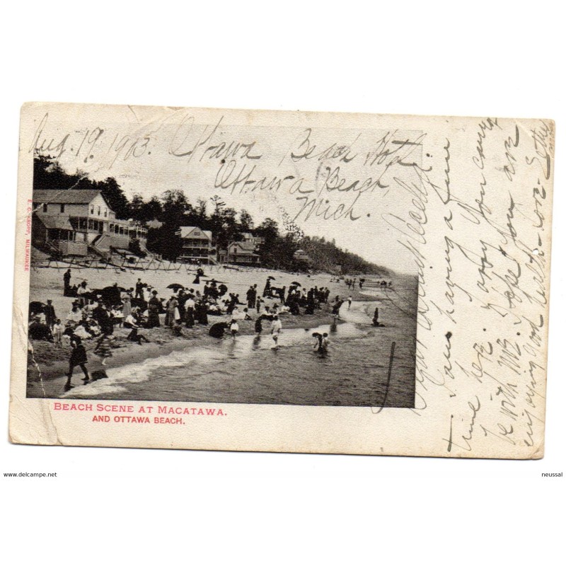 Tarjeta postal de beach scene at macatawa and ottawa beach circulada 1903 Tarjeta postal de beach scene at macatawa and ottawa beach circulada 1903