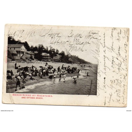 Tarjeta postal de beach scene at macatawa and ottawa beach circulada 1903
